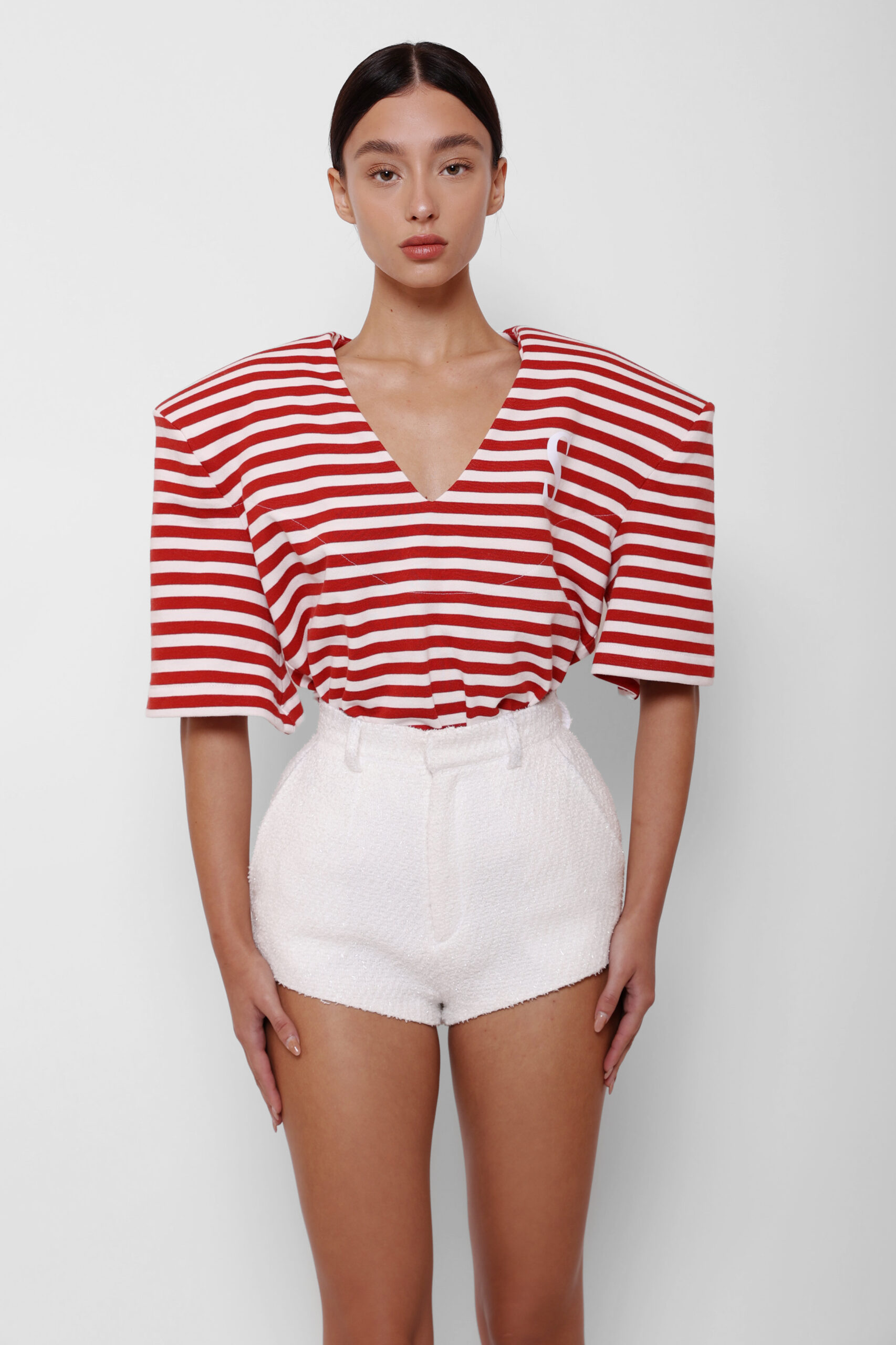 HIGH-WAISTED WHITE TWEED SHORTS - Image 2