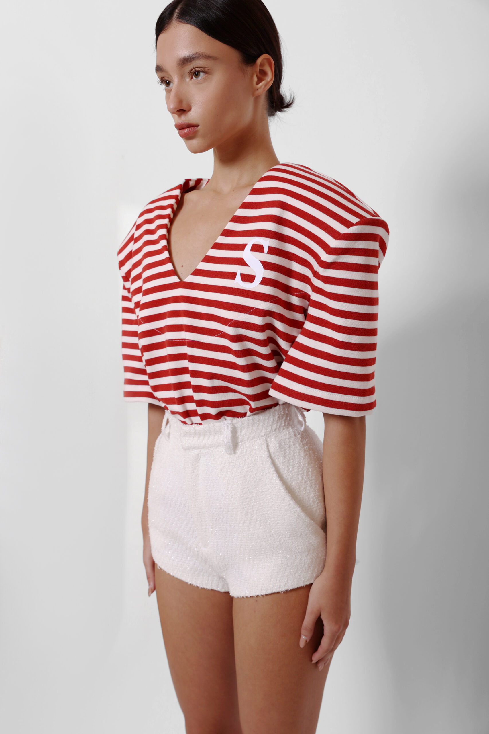 HIGH-WAISTED WHITE TWEED SHORTS - Image 4