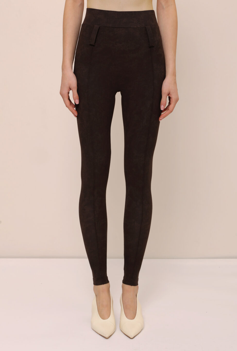HIGH WAIST WOMEN LEGGINGS CHOCOLATE BROWN LYCRA VELVET TEXTURE, VELUR LOOK