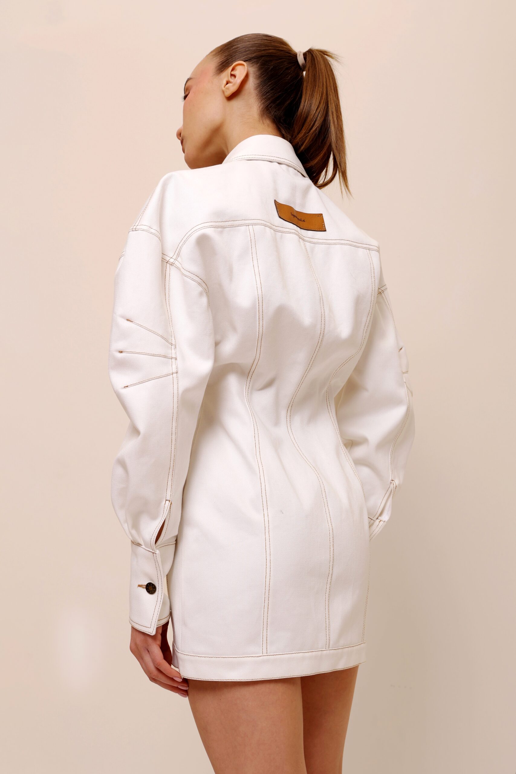 MINI DENIM BUTTON DRESS WITH LEATHER DETAIL - Image 5