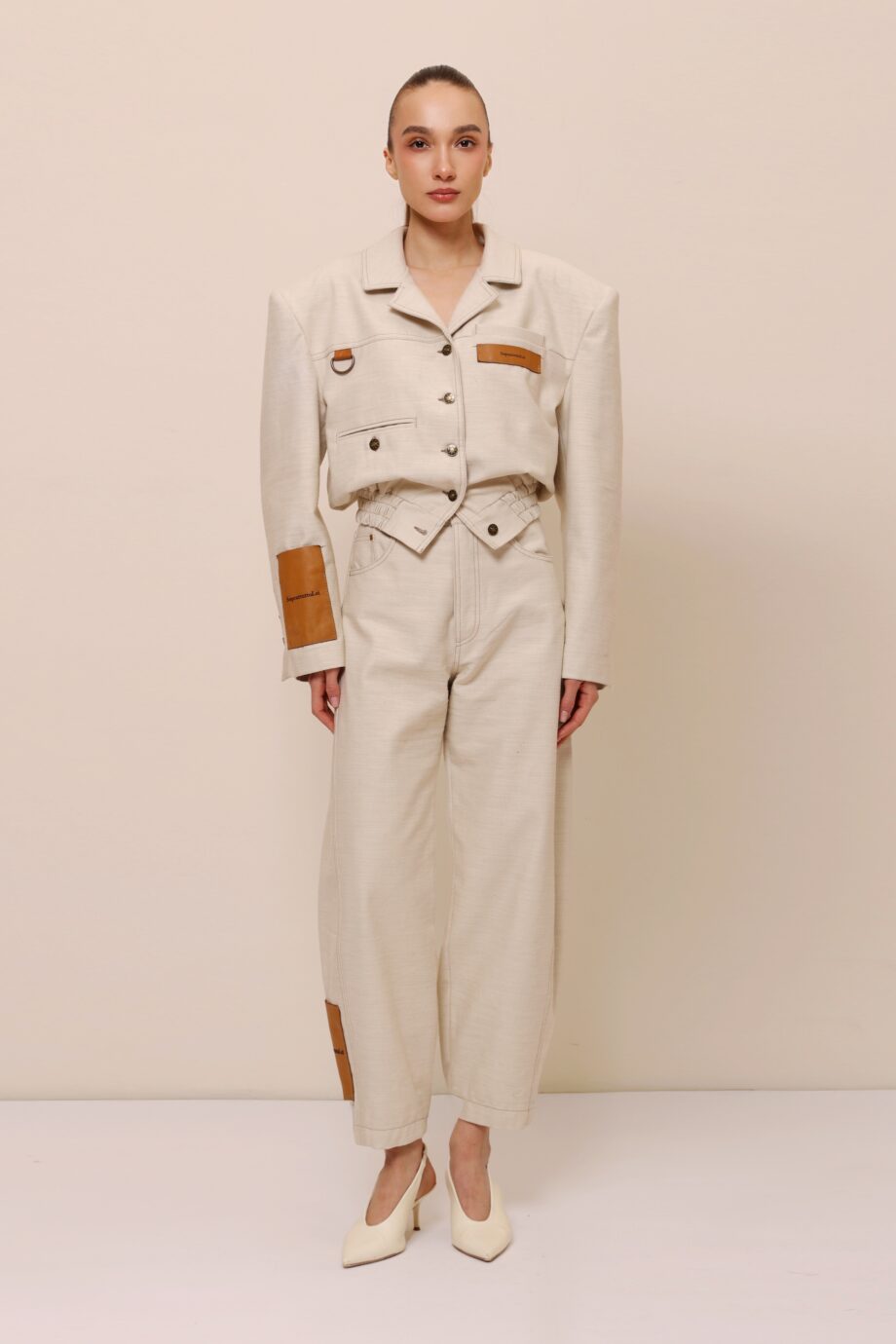 beige cotton structured set women front view