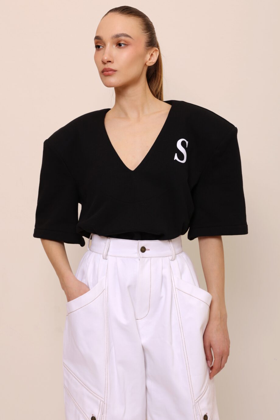 BLACK COTTON T-SHIRT WOMEN FRONT VIEW