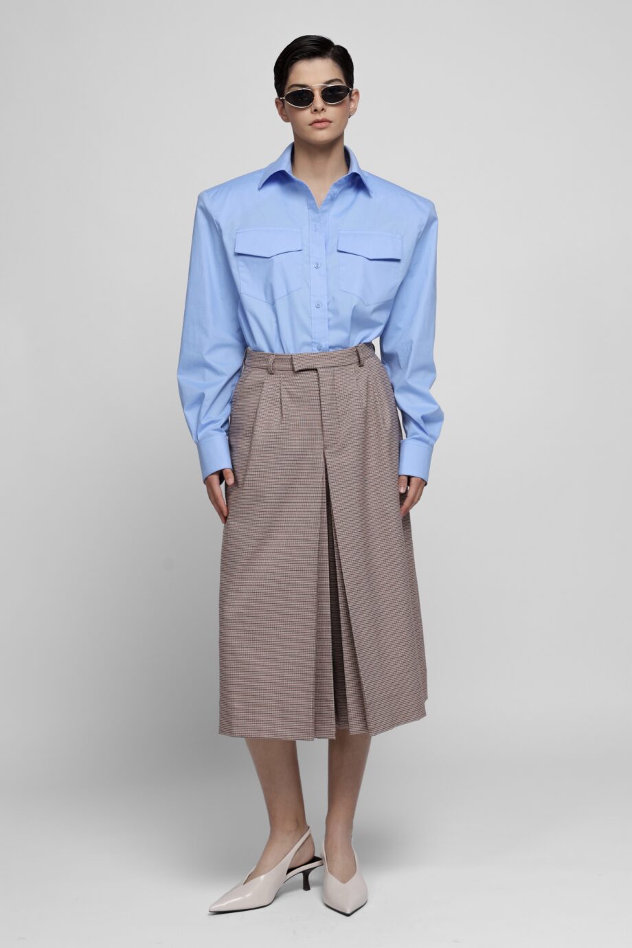 Sky blue structured cotton shirt with flap chest pockets by SoprattuttoLei