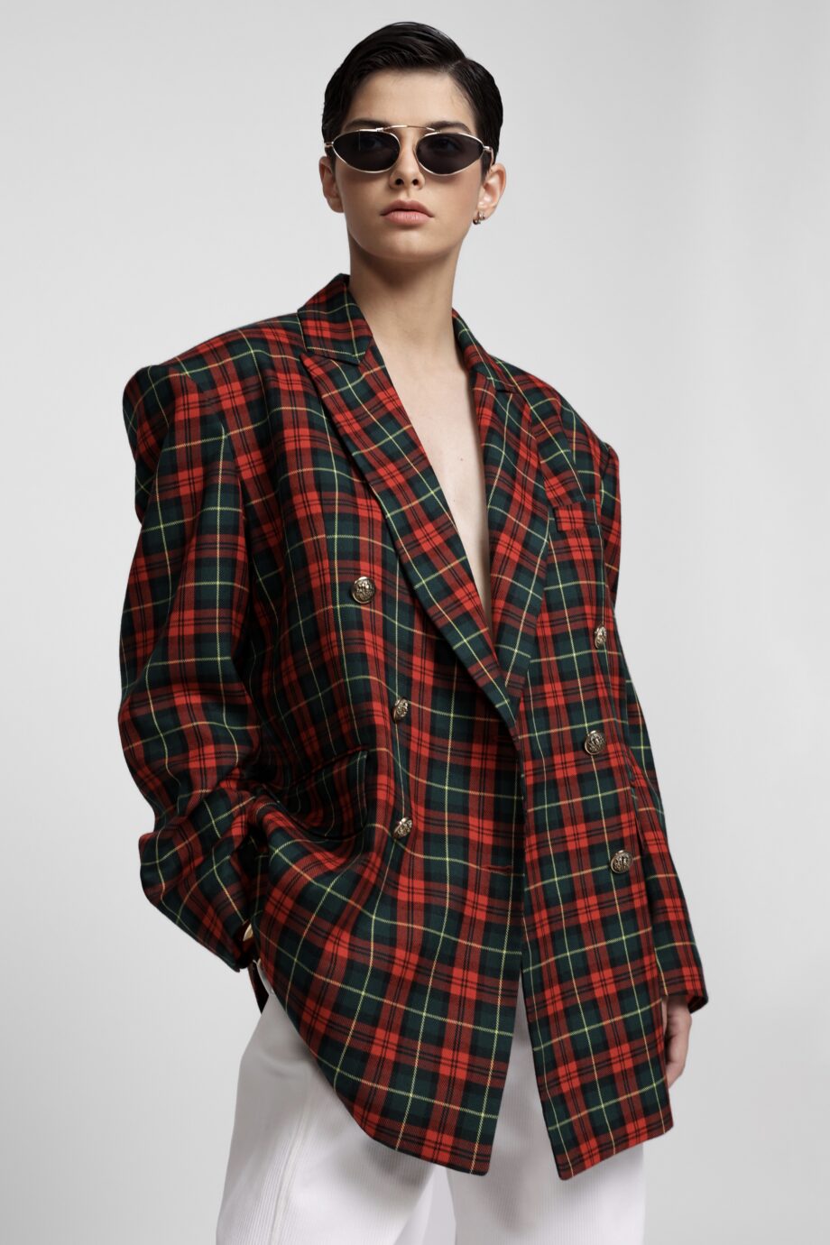 OVERSIZED TARTAN WOOL-BLEND BLAZER