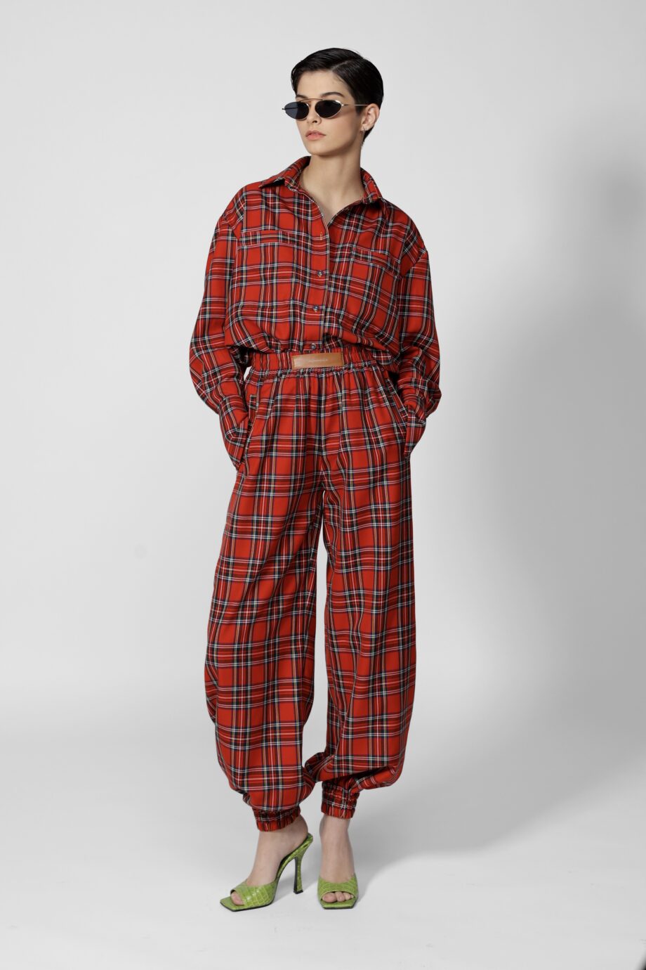 RED TARTAN WOOL-BLEND TWO-PIECE SET